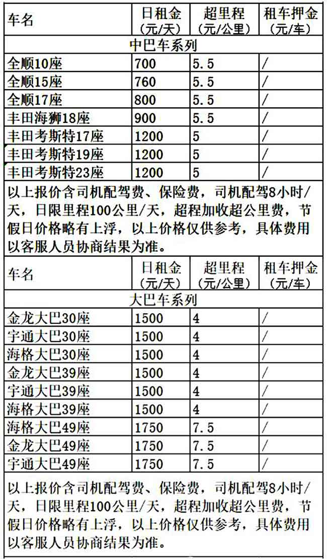 成都租商務(wù)大巴車價(jià)格表