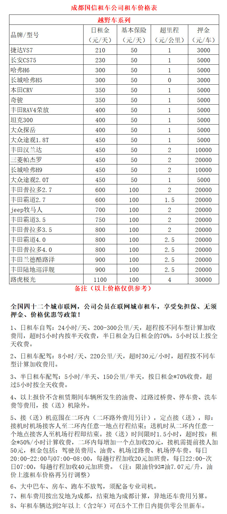 成都租車越野車自駕價(jià)格